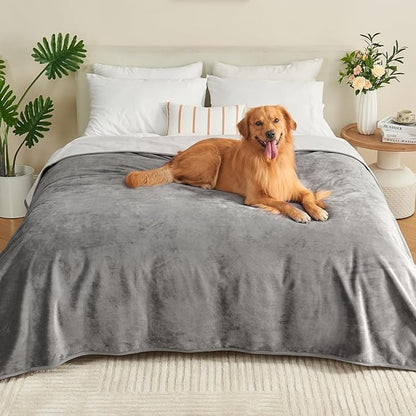 Waterproof Blanket 60"x80" for Adults, Reversible Waterproof Bed Cover for Dogs Cats Pets, Soft Leakproof Blanket for Bed Couch Sofa Furniture Protector, Grey/Light Grey