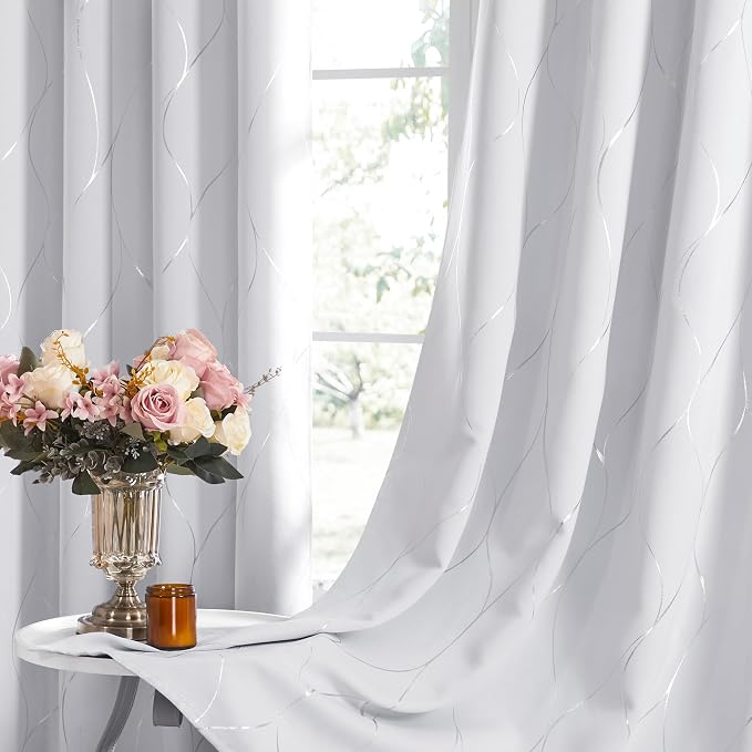 Deconovo Blackout Curtains, Decorative Silver Foil Print Room Darkening Curtain - Image 7