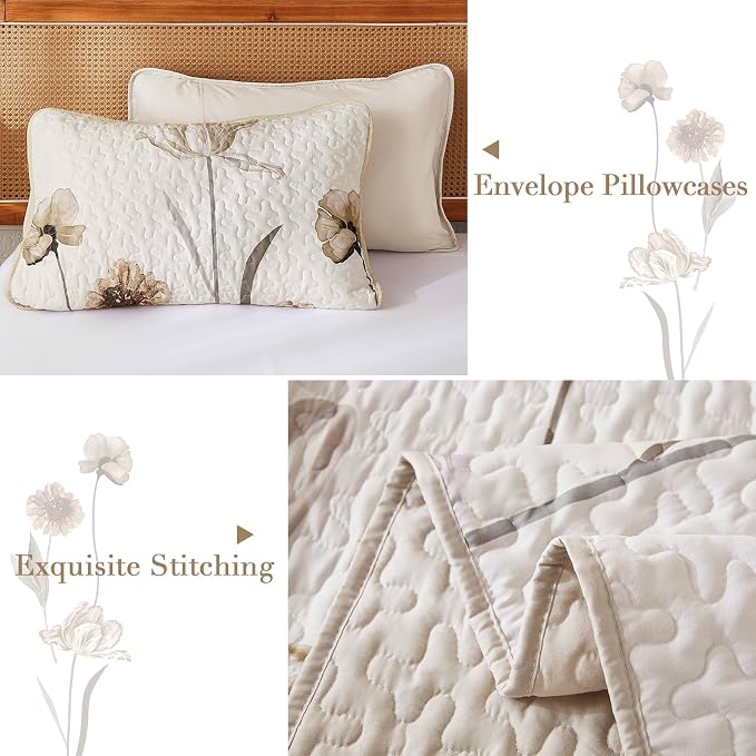 WONGS BEDDING King Floral Quilt Set, Reversible Brown Vintage Coverlet | Soft - Image 4