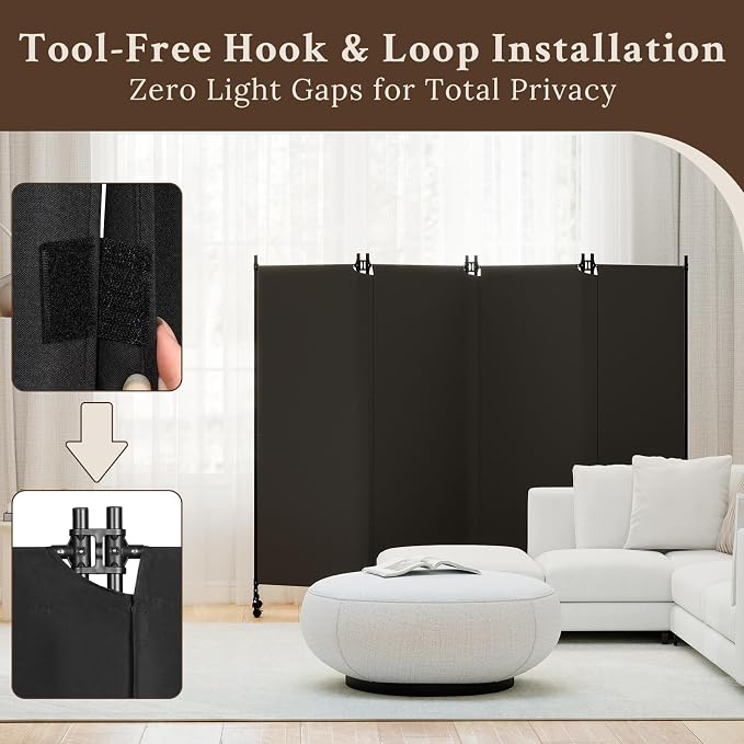 Kokorona 4 Panel Room Divider, 6FT Tall Folding Privacy Screen - Image 3