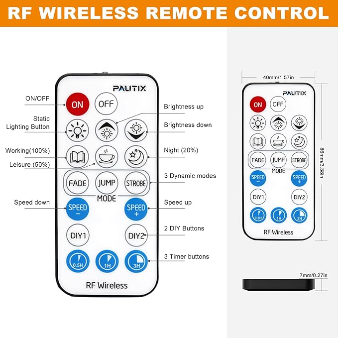 PAUTIX 2-Way LED Dimmer Controller with RF Remote for Single Color LED Strip Lights,18-Key Wireless Remote and in-line Controller DC 12V-24V for 3528/2835/5050/COB LED Tape Lights,Timer Function