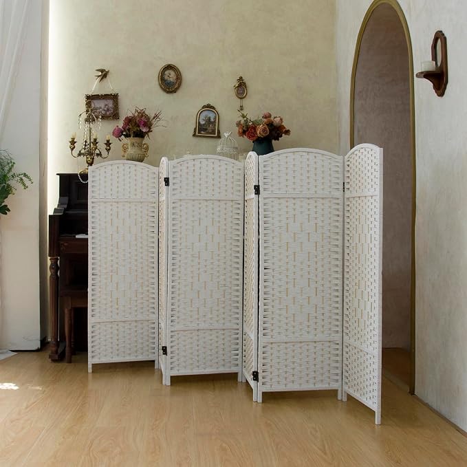 Compact 6 Panel Short Room Divider, 47.2 Inch Tall Double-Sided Rattan Folding - Image 3