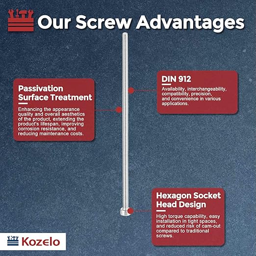 Kozelo 4pcs Socket Head Cap Screws - [M3-0.5 x 100mm] 304 Stainless Steel Allen Socket Drive for Electrical Motor 3D Printing Fan Engine Replacement Use, Silver