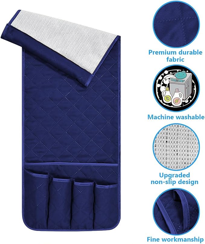 Armchair Caddy for Recliner, Non Slip Sofa Arm Organizer, Deep Blue | 5-Pocket - Image 3
