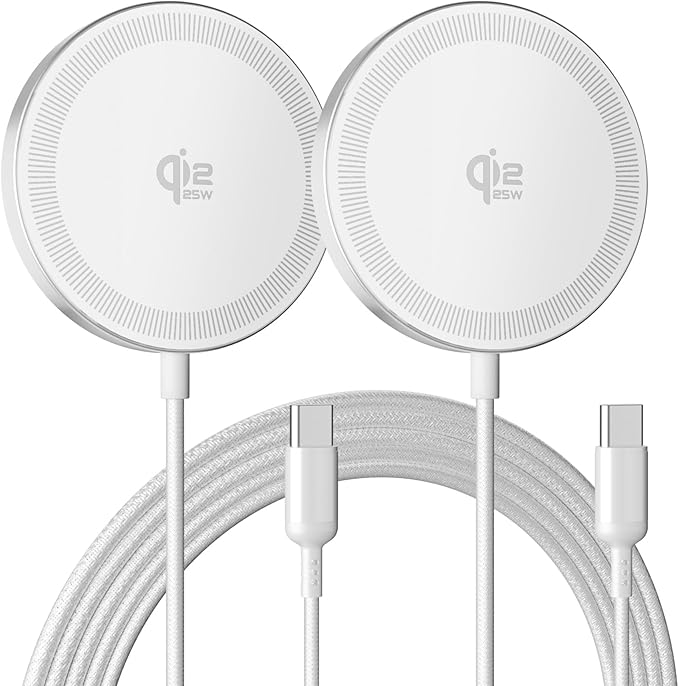 25W Magnetic Wireless Charging Pad: Qi2.2 Qi2 MagSafe Fast Charger for Google Pixel 10 iPhone 17 16 Pro Max 16e 15 14 13 12 AirPods & Samsung Galaxy Series Gift Ideal for Desk & Travel (White, 2Pack)