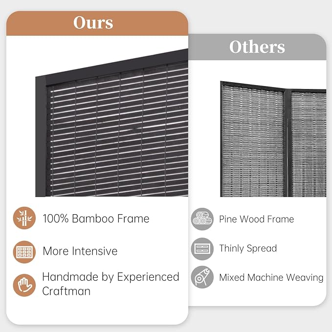 Room Divider Folding Privacy Screens, Hand-Made Natural Bamboo Room Dividers | - Image 2