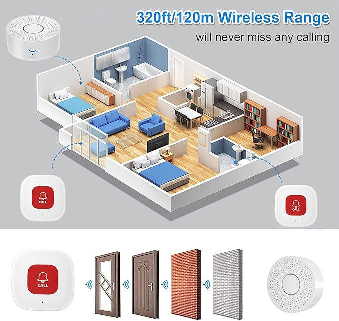 DwyenSlo WiFi Caregiver Pager Call Button Wireless Nurse Alert Call Bell Emergency Alert Pager at Home for Elderly Patients