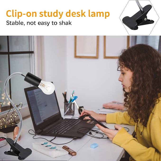 Clip Desk Lamp Socket 2 Pack Flexible Gooseneck Lamp Stand Clip-On - Image 6