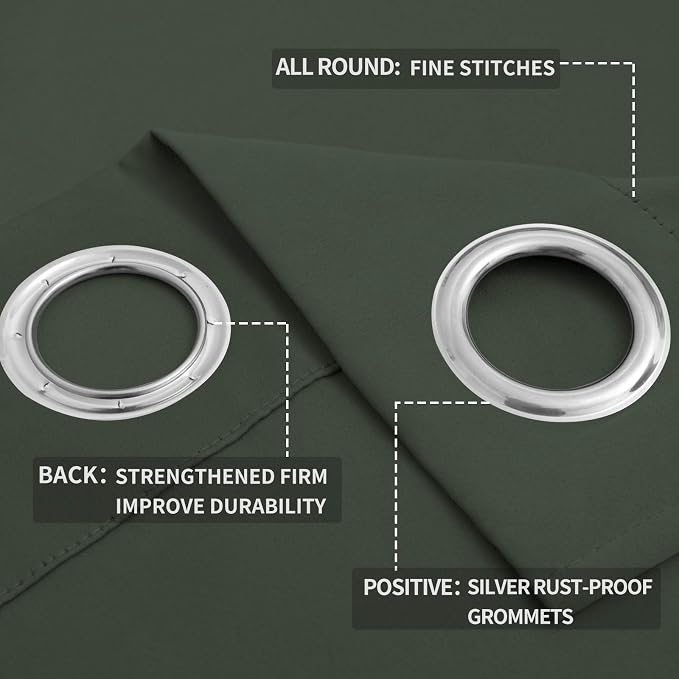 Easy-Going Thermal Grommet Blackout Curtains, 2 Panels 52x96 in | Greyish Green - Image 4