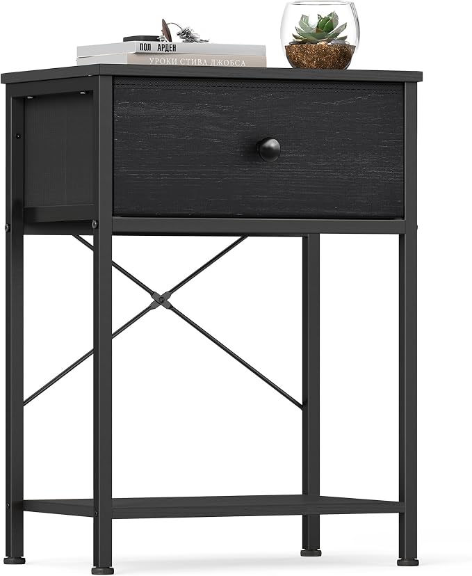 SONGMICS Bedside Table with Drawer, Nightstand with Lower Shelf | Side End Table by Unknown