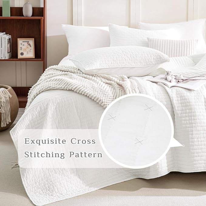 CozyTide Queen Size Quilt, Stone-Washed Cotton Lightweight Quilt Bedding Set - Image 3