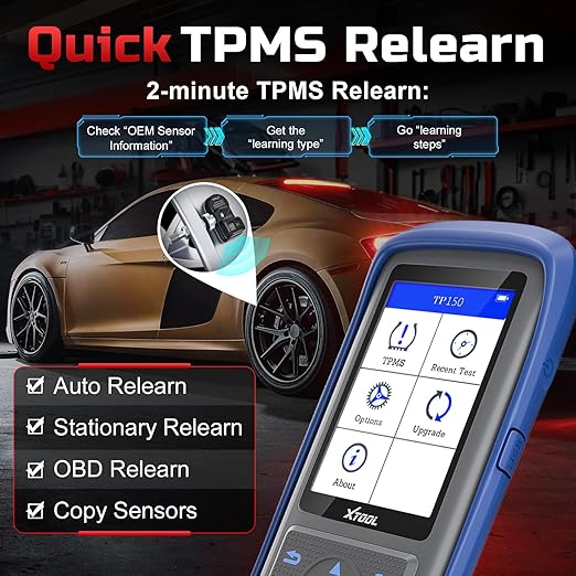 XTOOL TP150 TPMS Programming Tool, Universal TPMS Relearn/Reset/Activate Tool(315/433MHz), Tire Sensor Programmer for XTOOL TS100 Only, Tire Pressure Monitoring System Diagnostic Tool