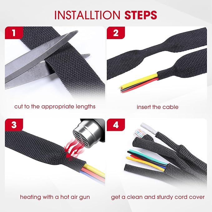 Sonoreboom 2 in 1 Heat Shrink Braided Sleeving Fabric Tubing-Ideal fit Irregular Shape Hose/Cable/Wire (32FT, 2"(50mm))