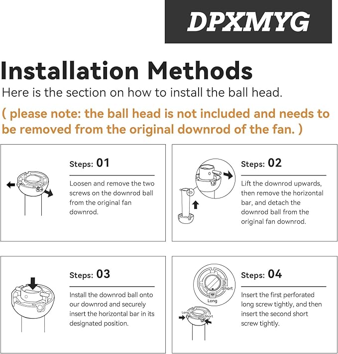 DPXMYG 36 inch Ceiling Fan Downrod with Extension Cord, 3 FT Black Downrod for Ceiling Fan, 1 inch Outside Diameter, Ceiling Fan Boom Suitable for a Wide Range of Fans (Black, Not Threaded)