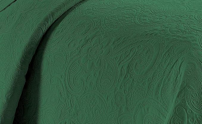 Linen Plus Embossed Coverlet Bedspread Set Oversized Solid Hunter Green - Image 2