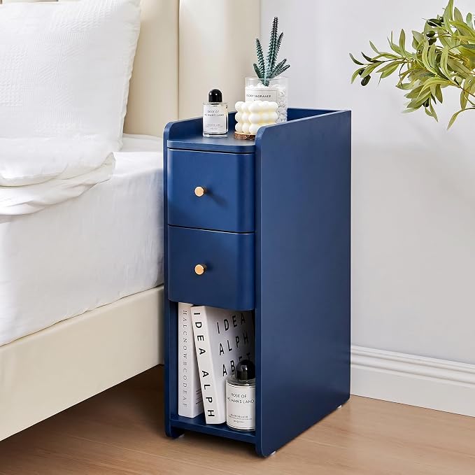 Narrow Nightstand Set of 2, Wooden Small 2 Drawer Nightstand, Slim Side End - Image 7