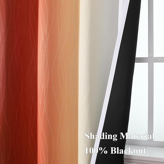 Burnt Orange and Greyish White Ombre Blackout Curtains 52Wx102L Inch Long | - Image 5