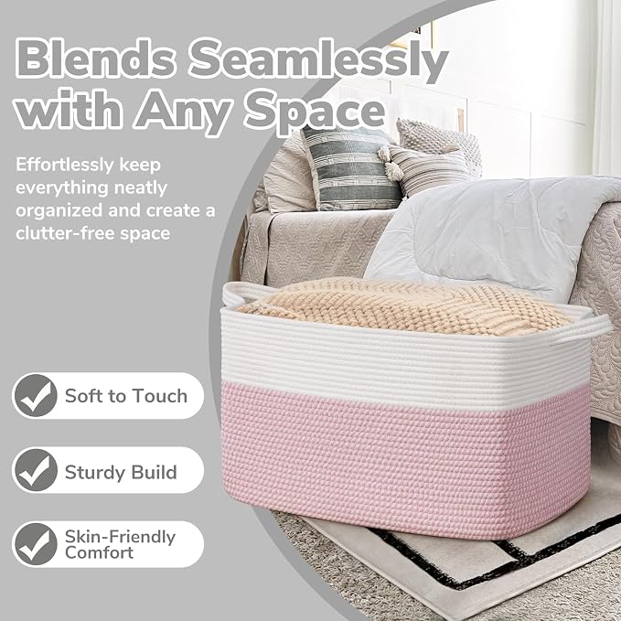 Goodpick Large Woven Rope Blanket Basket, Nursery & Bedroom Organization - Image 5