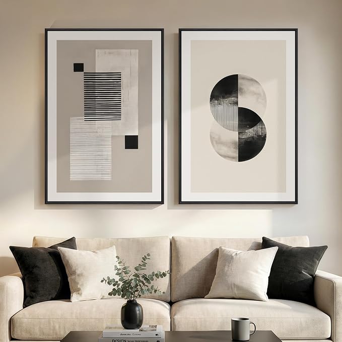 Large Framed Black and White Neutral Abstract Wall Art by Cuspin
