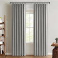 Pinch Pleated Full Blackout Faux Linen Curtains 102 Inches Long | Grey by 100BlackoutShield