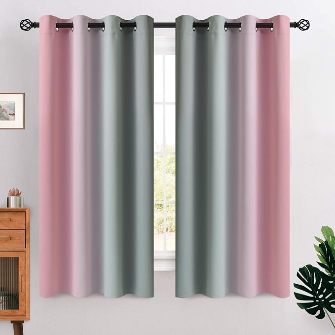 COSVIYA Grommet Ombre Blackout Pink and Grey Curtains, W52 x L63 inch | Room by COSVIYA