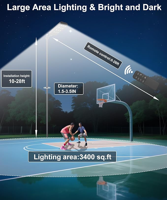 JAYNLT X-13000W Solar Street Lights Outdoor, Ultra-Large 6500K Commercial Parking Lot Lights Dusk to Dawn,IP67 Waterproof Solar Power Flood Security Light for Playground,Road