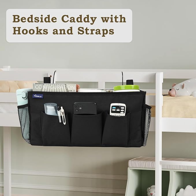 Surblue Bedside Organizer with Hook Bedside Caddy Hanging Storage Bag with - Image 2