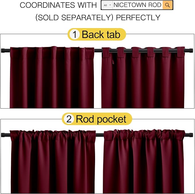 NICETOWN Wine Red Blackout Curtains - Image 3