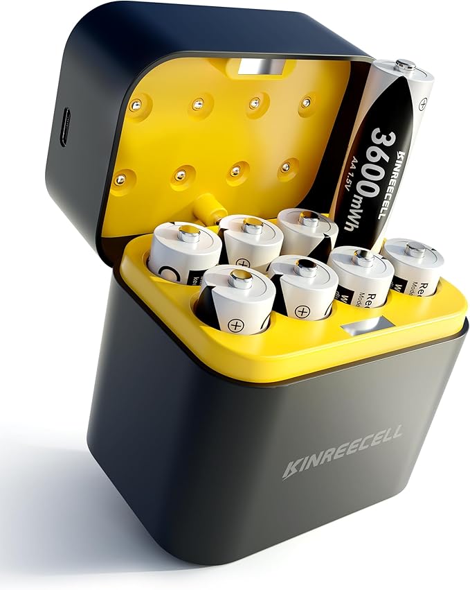 KINREECELL 8 Pack Rechargeable AA Batteries with Fast Charger, 1.5v 3600mWh High Capacity Lithium Double A Battery, Long Lasting 1600 Cycle for Camera Toys