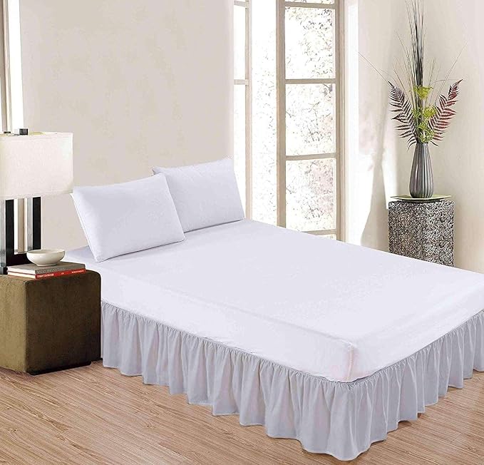 Light Grey Solid Ruffled Bed Skirt Queen-24 Inch Drop Split Corner, Microfiber Bedskirt with Platform Three Sided Coverage