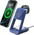 Apor 3 in 1 Charging Station for iPhone, Magsafe Wireless Charger with Cooling Fan for iPhone 17 16e 16 15 14 13 12 Series & Apple Watch Charger, Wireless Charging Station for AirPods 4/3/Pro (Blue)