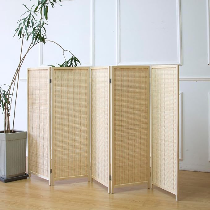 5 Panel Short Room Divider Screen, Small Bamboo Panel Divider by Furnnylane