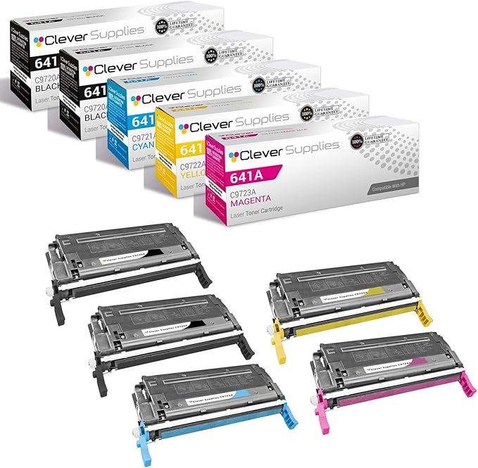 CS Replacement Toner Cartridge Compatible with HP 4650 C9720A Black C9721A Cyan C9722A Yellow C9723A Magenta 641A Color 4600N 4600DN 4600DTN 4600HDN 4650DN 4650DTN 4650HDN 5 Color Set