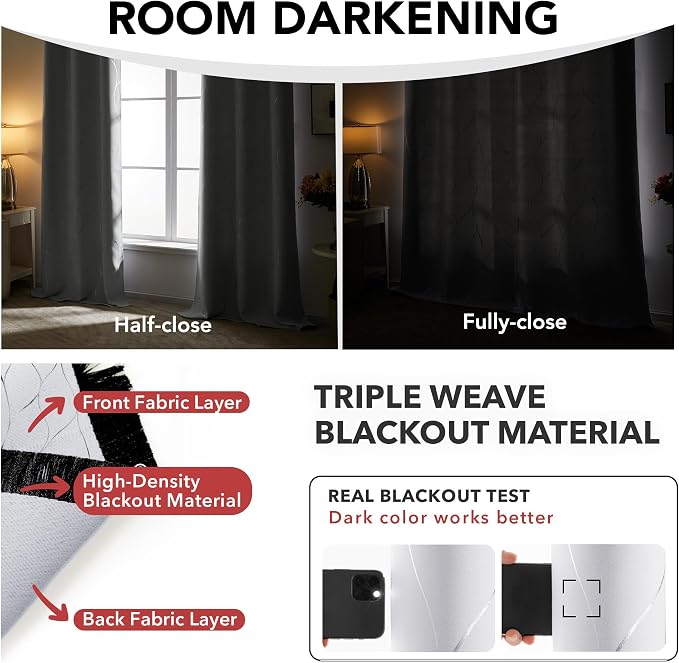 Deconovo Blackout Curtains, Decorative Silver Foil Print Room Darkening Curtain - Image 6