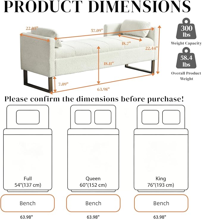 Aoiy & Wifon 63.98" W Storage Ottoman Bench, End of Bed Bench, King Size - Image 6