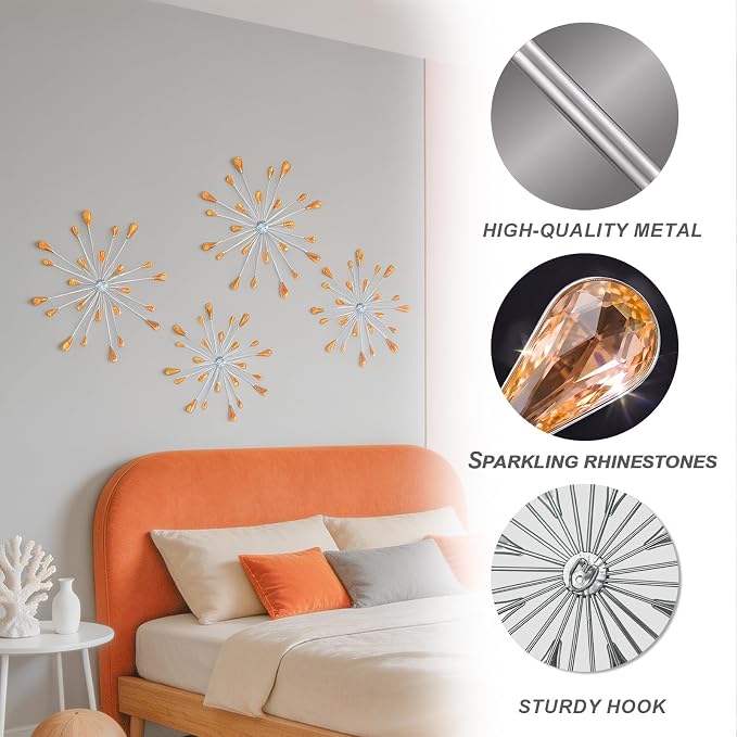 ZEXUIRU 4 Set Silver Starburst Wall Art - Image 4
