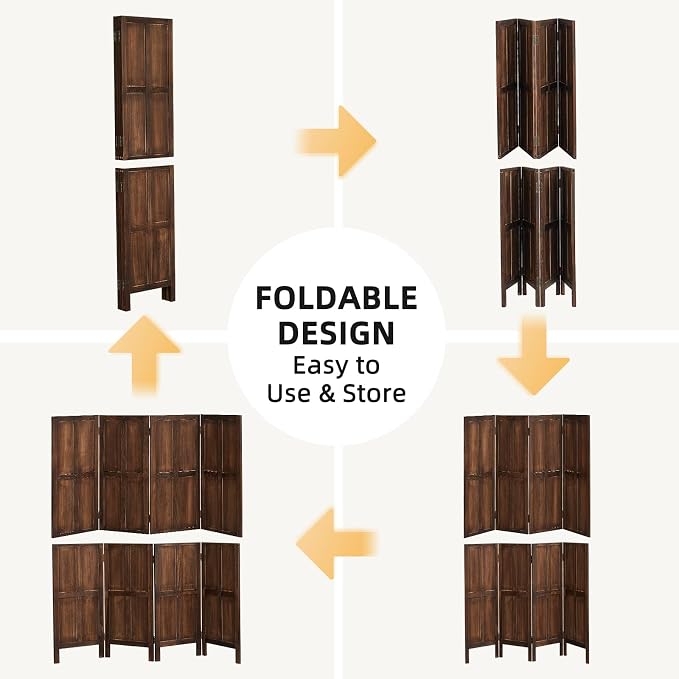 Wood 4 Panel Room Divider, 5.6Ft Detachable Folding Privacy Screen - Image 8