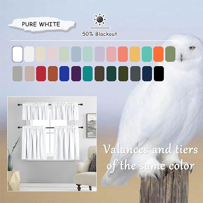 2 Panels Pure White Half Blackout Curtains 84 Inches Long - Image 4