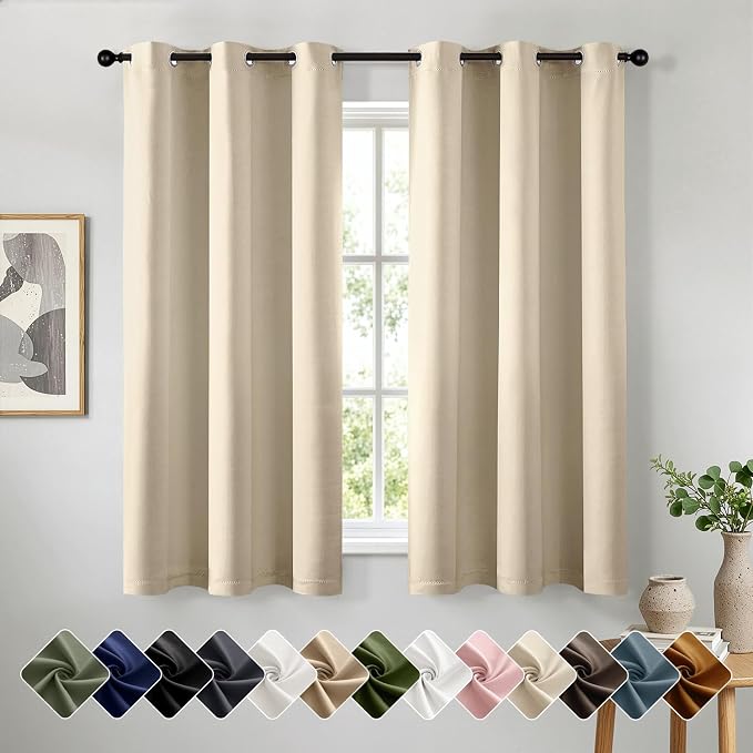Cream Beige Blackout Curtains for Bedroom Living Room W40 x L63 Inch | 63 Inch by Woaboy