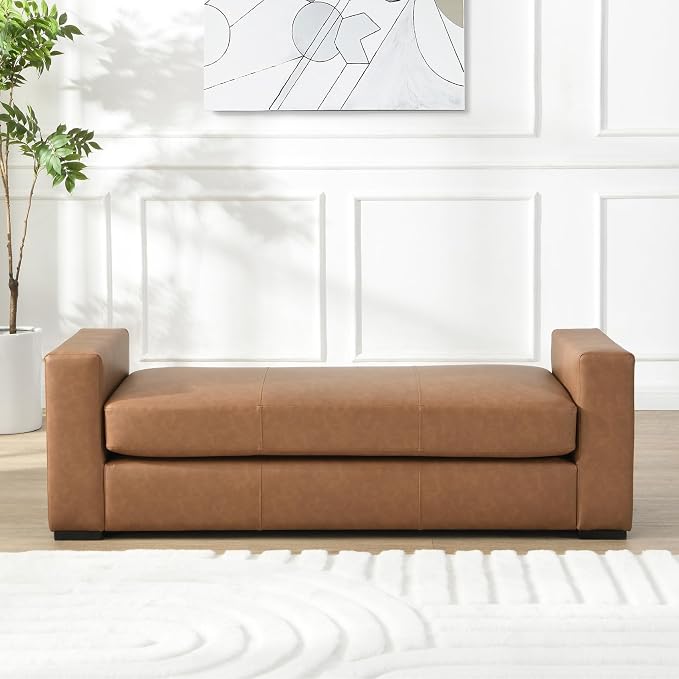 End of Bed Bench for Bedroom, 57.7'' Queen Size Vegan Leather Bench - Image 4