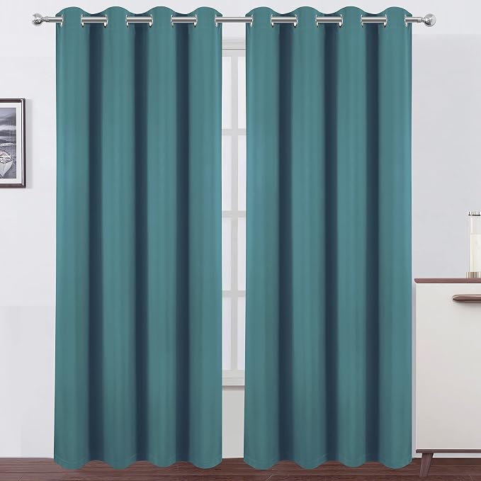 100% Blackout Curtains 52 x 84 Inch/Sea Teal Curtains 2 Panels - Image 2