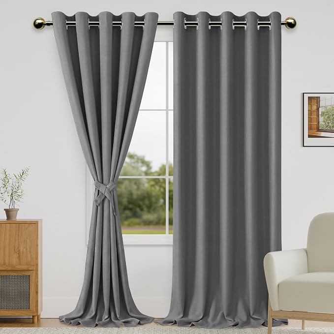 DWCN Grey Blackout Curtains – Thermal Insulated Light Blocking Privacy Grommet by DWCN