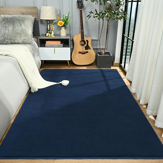 Navy Blue Area Rugs for Bedroom Living Room, 4x6 Memory Foam Rug | Thickened - Image 4