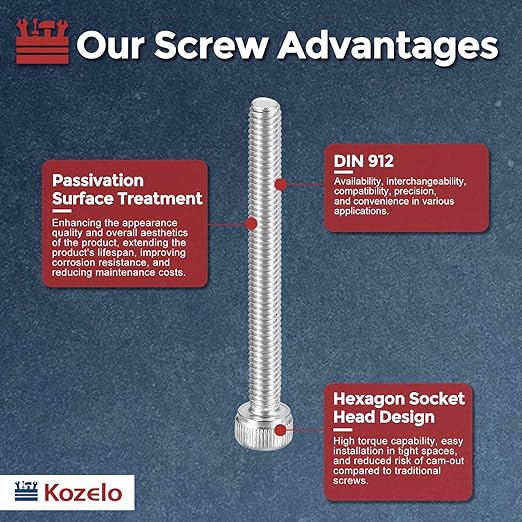 Kozelo 20pcs Socket Head Cap Screws - [M4-0.7 x 40mm] 304 Stainless Steel Allen Socket Drive for Electrical Motor 3D Printing Fan Engine Replacement Use, Silver