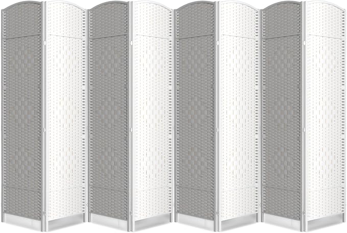 8 Panel Folding Room Divider, Woven Privacy Screen, handcrafted diamond pattern by cocosica
