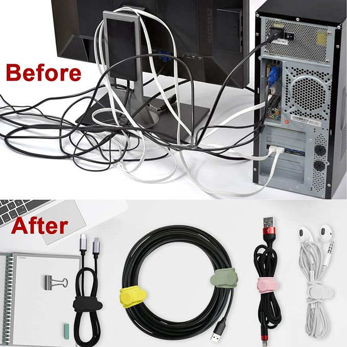 100Pcs Silicone Cable Ties, Cord Organizer Cable Management-Multi | Reusable - Image 4