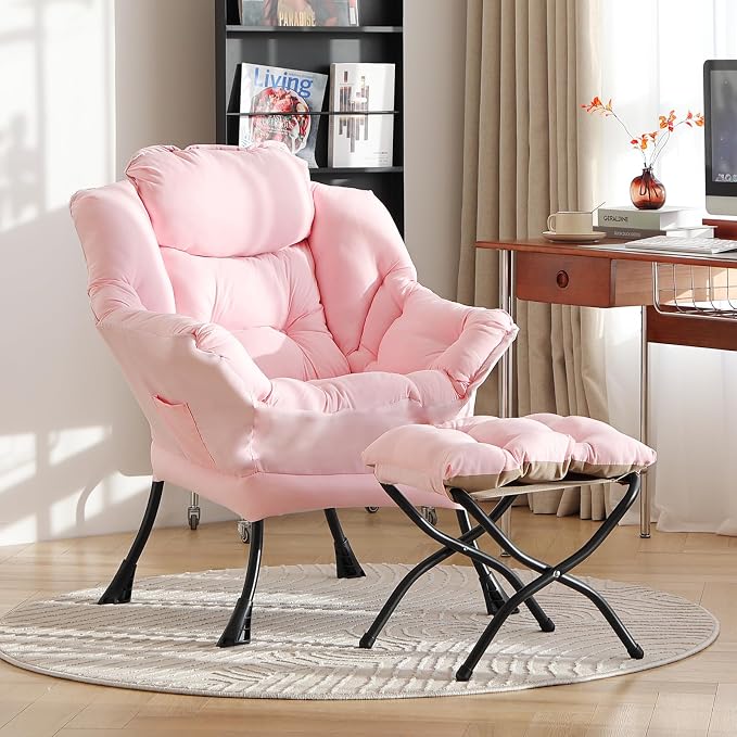 Lazy Chair with Ottoman, Comfy Accent Reading Chair, Removable Cover, with - Image 7