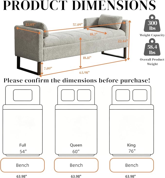 Aoiy & Wifon 63.98" W Storage Ottoman Bench, End of Bed Bench, King Size - Image 2