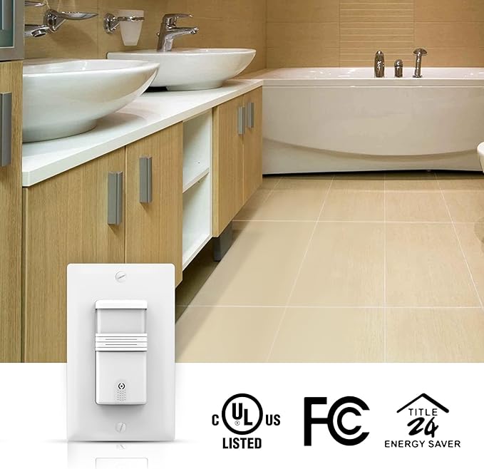 ECOELER 4Pack in-Wall PIR Motion Sensor Light Switch, Single Pole Motion Activated Switch, On/Off Override, Neutral Wire Required, Vac & OCC Mode Available, Title 24, UL Certified