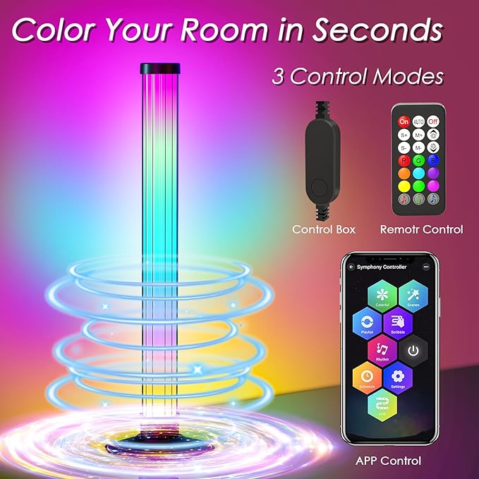 360° Smart Light Bar, Crystal Ambient Mood Light with 16 Million Colors, 213 Preset & 8 Scene Modes, Music Sync, Sound Active, 3 Modes Control RGB & IC Colorful Backlight for TV/Monitor/Gaming/Room